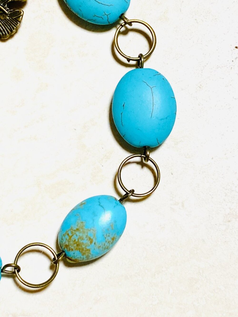 2/$20, Blue Dyed Howlite Bracelet, Genuine Gemstone & Bronze Grape Leaf Toggle - Picture 3 of 11